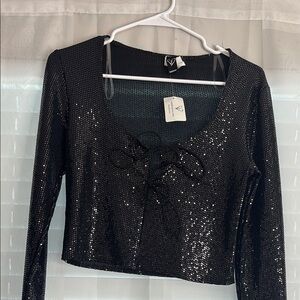 Black Sequin Long Sleeve Top